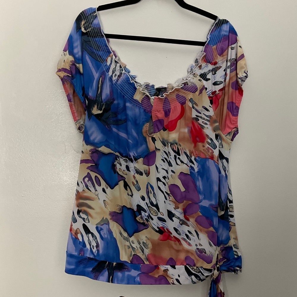 Essentials by Milano Multi-Print Blouse with Front Tie Size XL
